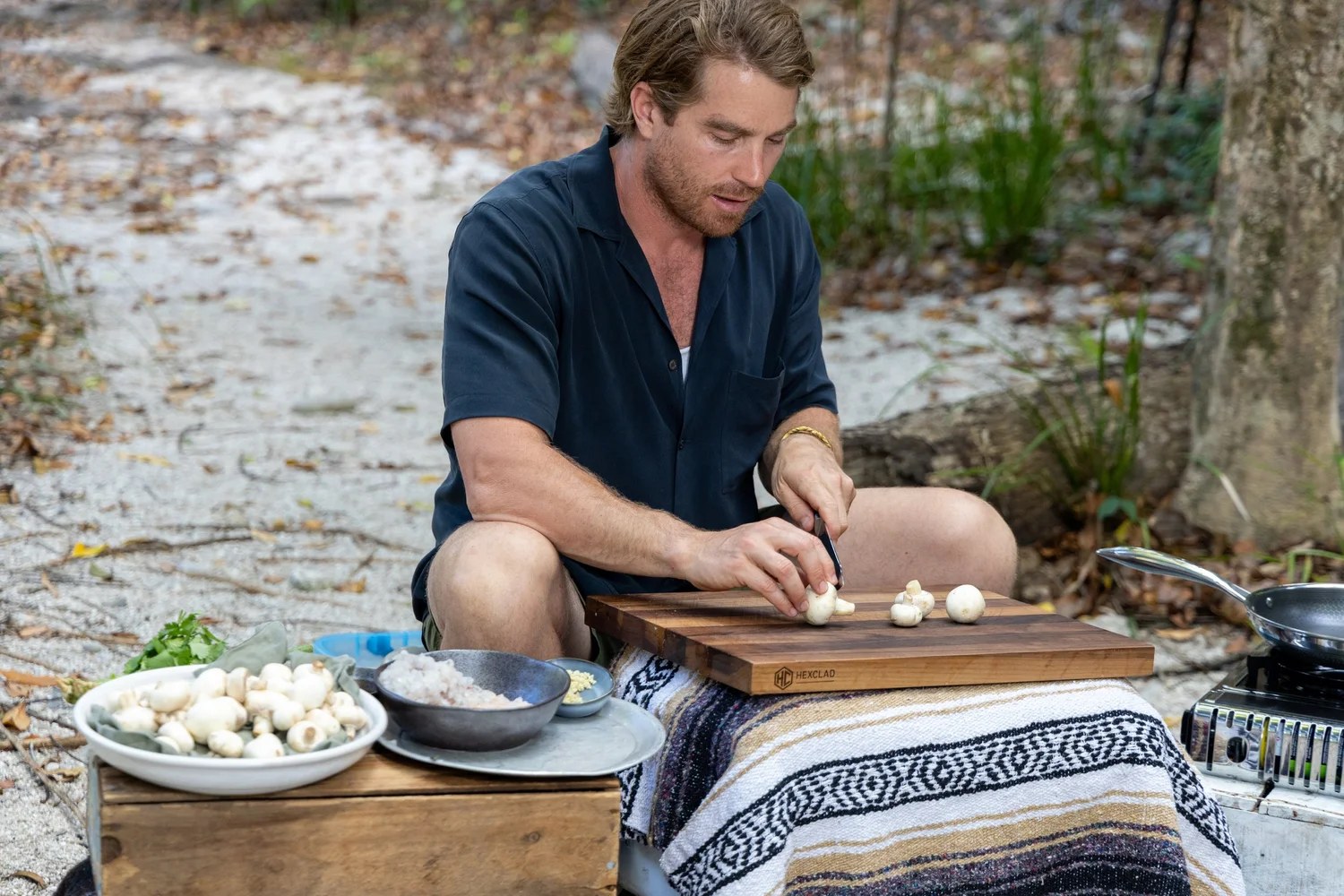 On location cooking Mud crab, Mushroom & Barramundi Potstickers
